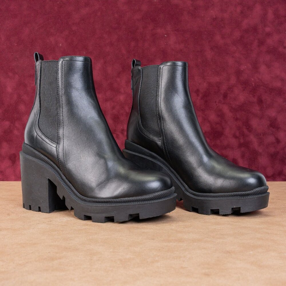 Nine West Women Black Leather Platform Festival Chunky Chelsea Boots sz 9.5